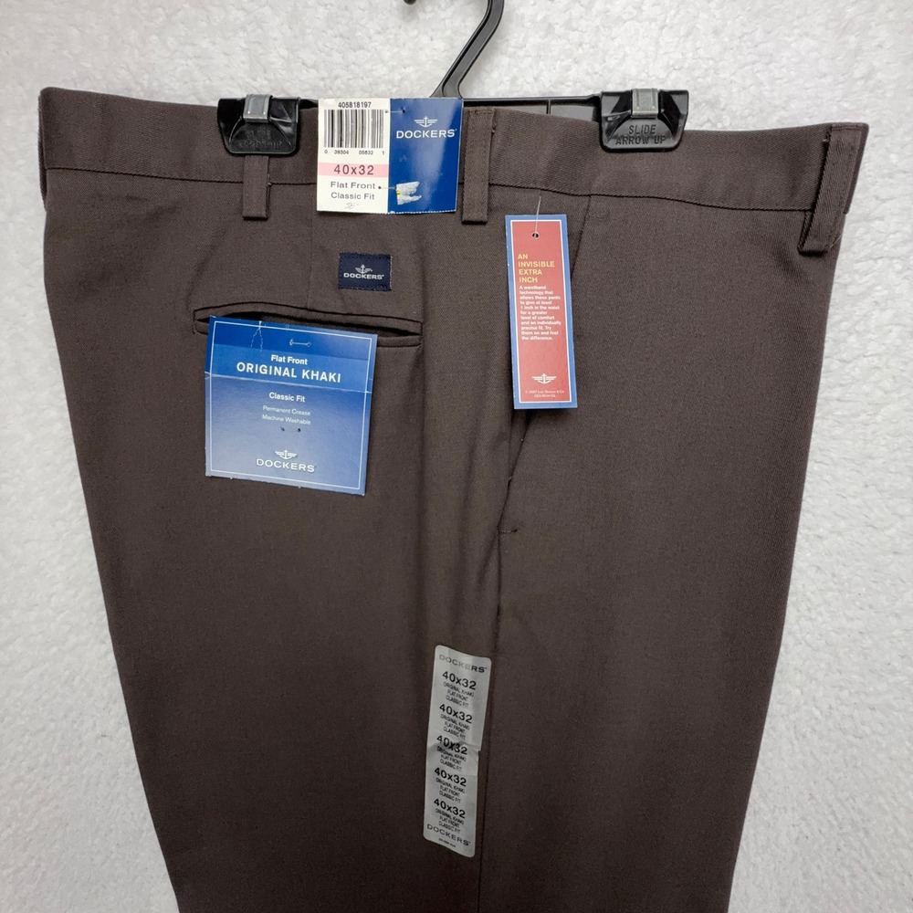 Dockers Mens‎ 40x32 Brown Original Khaki Classic Fit Flat Front Pants NWT 4503